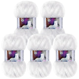 Nuanchu 5 Pieces Soft Faux Fur Yarn for Crocheting Chunky Fluffy Faux Fur White Polyester Eyelash Yarns Cream for Crochet Knit B