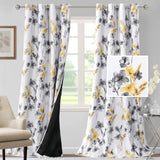 H.VERSAILTEX 100% Blackout Curtains 108 inch Length 2 Panels Set Cattleya Floral Printed Drapes Leah Floral Thermal Curtains for Bedroom with Black Liner Sound Proof Curtains Grey and Yellow-New