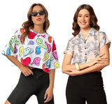 Toplot Women'S Casual Printed Crop Top With Short Sleeve Pack Of 2 (Combo-5135-Tre-Mlt-Xl),Tree-Multi,,B0CCXVKCQ1