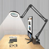 NOEVSBIG Magnifying Glass Desk Lamp with 3-Section Swing Arm and Big Clamp, Magnifying Glass with Light and Stand, 10X Wide Desk