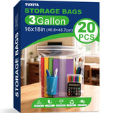 TUXIYA 20PACK 3 Gallon Large Zipper Bags for Storage 16 x 18 Inch, Large Clear Zipper Bags Reusable with Sealable Zippers Top fo