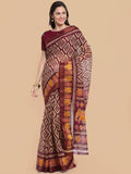 Anni Designer Women'S Linen Cotton Printed Saree With Blouse Piece (Linen 1022_Maroon),Maroon,Free,Linen,Printed,With Blouse Piece