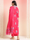 Anni Designer Women'S Rayon Viscose Printed Straight Kurta With Pant & Dupatta (Belagavi Pink-Vks05_M_Pink_Medium),Pink,M,Rayon,Regular,