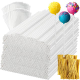 1200Pcs White Lollipop Sticks, 6IN Cake Pop Sticks with Clear Treat Bags & Gold Twist Ties for Candy Making Accessories
