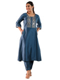 Libas Women'S Silk Blend Yoke Design Kurta Set (Gs954_Blue