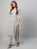 Gosriki Women'S Cotton Blend Straight Printed Kurta With Pant (Pat 11 Blue-Gs_S_Blue_Small),Blue,,B0CM9JRHGY