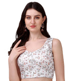 Pujia Mills Womens Sweetheart Neck Sleeveless Saree Blouse(Pihu White_38)