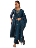 Libas Women'S Chanderi Silk Woven Design Kurta Set (49440 Teal
