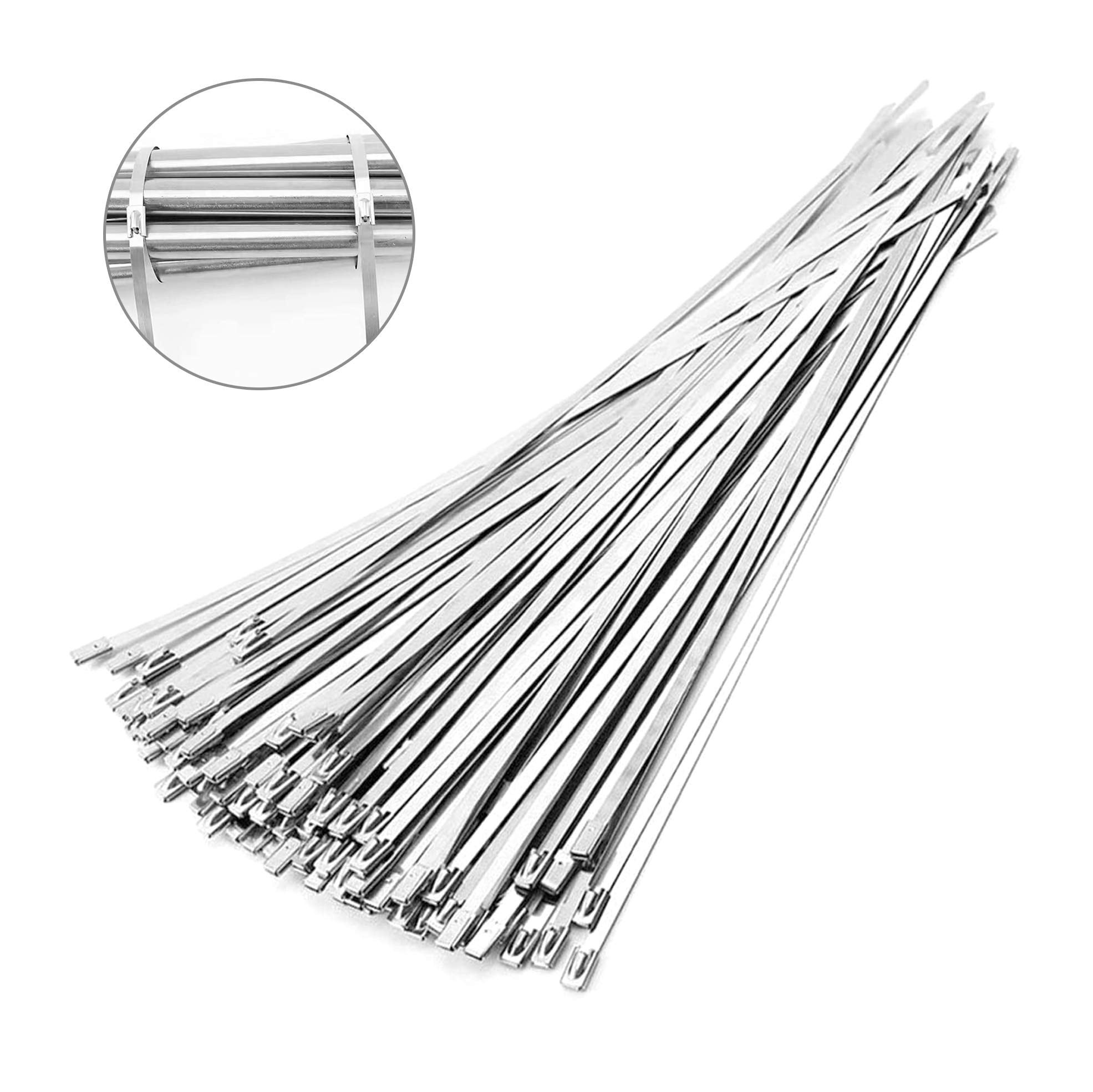 100 Pcs 20 Inch Metal Zip Ties Heavy Duty, Stainless Steel Cable Ties Metal Tie Wraps, 304 Stainless Steel Zip Ties with 200 Lbs