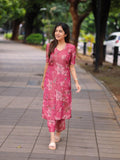 Anni Designer Women'S Rayon Viscose Straight Printed Kurta With Pant (Tisur Pink-Vks01_Xxl_Pink_Xx-Large),Pink,2XL,,,