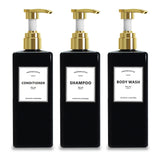 Black Shampoo Bottles with Gold Pump YACEYACE 16.9oz Set of 3