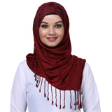 Momin Libas Embroidered Viscose Scarf Ladies, Red Colour Choices, Large Oversized Regular Hijab