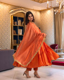 Anni Designer Women'S Rayon Viscose Anarkali Solid Kurta With Pant & Dupatta (Garbo Orange-Vks02_5Xl_Orange_Xxxxx-Large),Orange,5XL,Rayon,Anarkali,