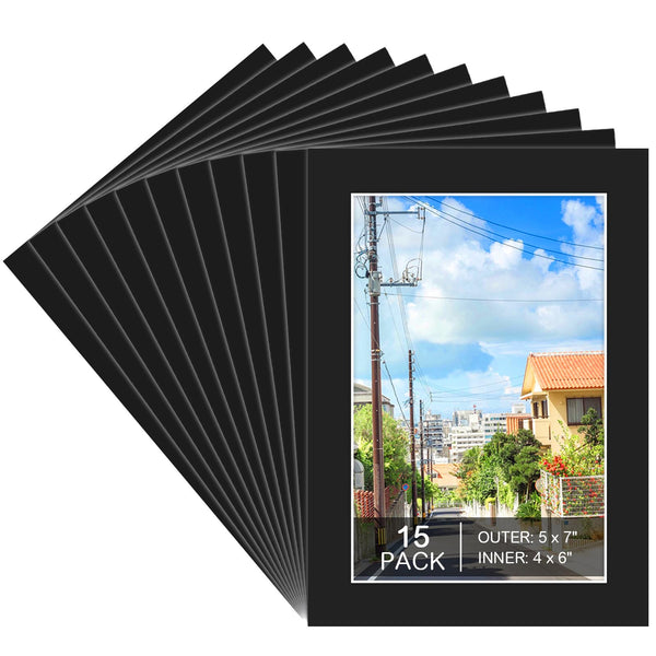 Prudiut 15 Pack 5x7 Black Picture Mats, Frame Mattes for 4x6 Pictures ...