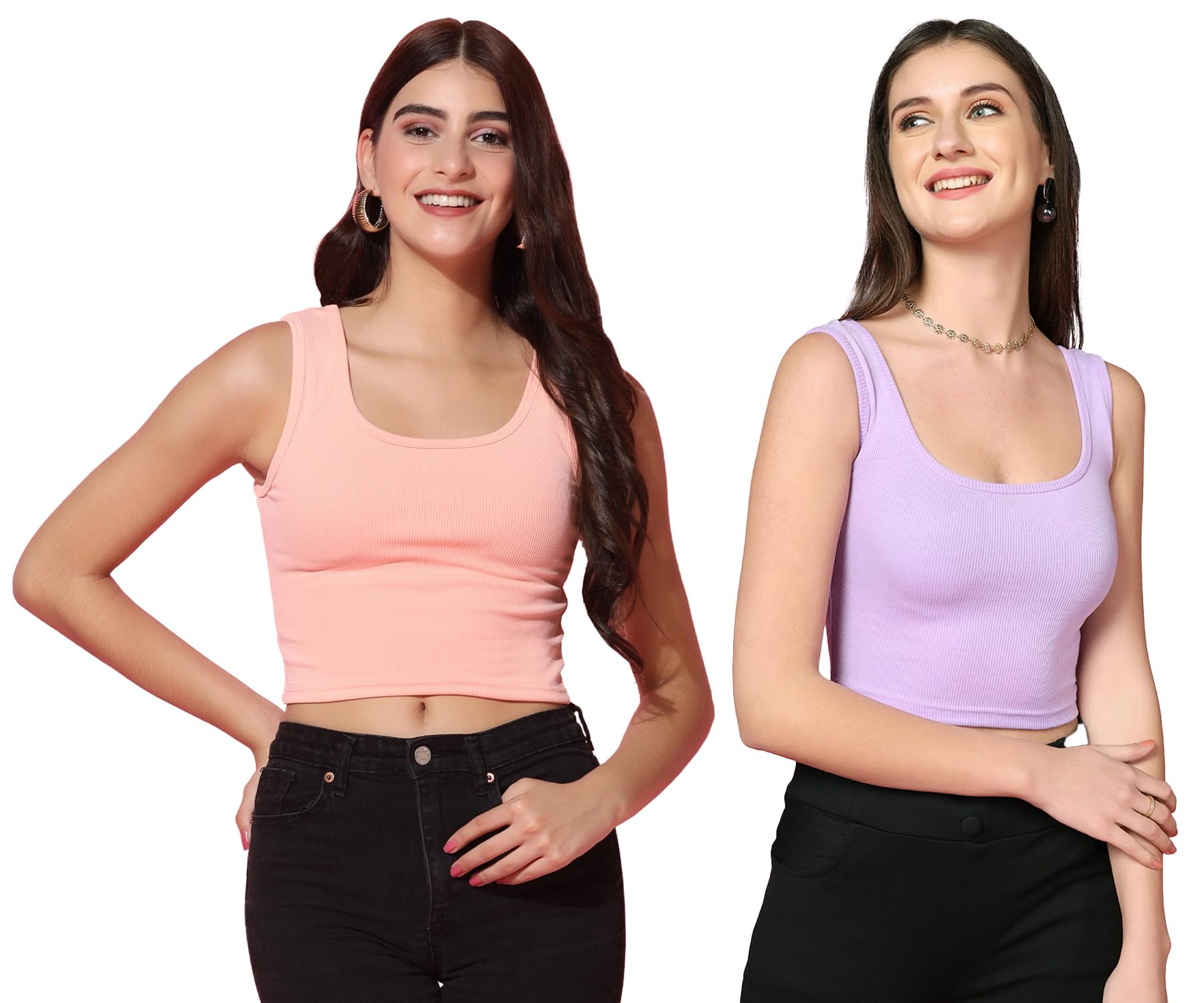 Toplot Women'S Combo Solid Ribbed Scoop Neck Sleeveless Slim Fit Tank Top Pack Of 2 (Combo-5069-Pch-Prl-L),Peach-Purple,,B0CG5K87D6