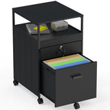 SHW Box File Rolling Mobile Cabinet with Open Shelf and Lockable Drawer, Black