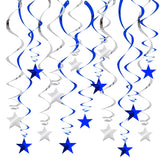 BEISHIDA Blue Silver Stars Hanging Swirls Bachelorette Graduation Hanging Ornament Decorations for Birthday Party Baby Shower Su