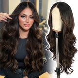BABEHERS Dark Brown 13x4 Synthetic Lace Front Wig for Women Highlight 26IN