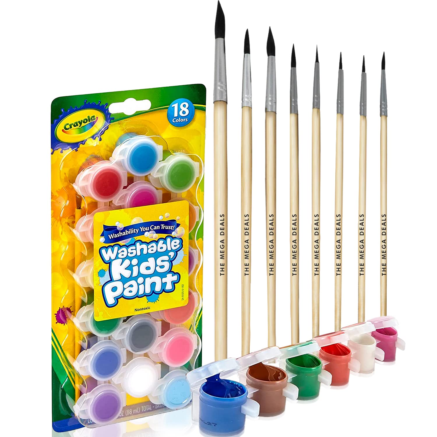 Kids Painting Set, Washable Paint for Kids 18 Paint Pots, 6 Paintbrushes Ultiamte Washable Painting Set for Kids Art, Crafts