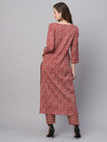 Anni Designer Women'S Cotton Blend Straight Printed Kurta With Pant (Yami Red-Jsw_S_Red_Small),Red,S,Cotton Blend,Regular,Kurta