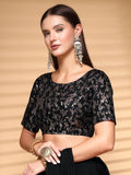 Oomph! Readymade Blouse For Women, Brocade, Boat Neck, Rbbl532 Jet Black 2Xl