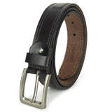 Alawo MenS Genuine Leather Belt, Black With Contrast Stitching, Metal Buckle, Classic Casual Style