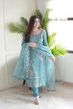 Wedani Silk Embroidered Kurta Set With Duptta For Women Sky Blue,SKY BLUE,L,Polyester,A-Line,Dupatta