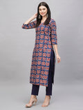 Gosriki Women'S Cotton Blend Straight Printed Kurta With Pant (Kismis Blue-Gs_Xxl_Blue_Xx-Large),Blue,2,B0CSG683DP