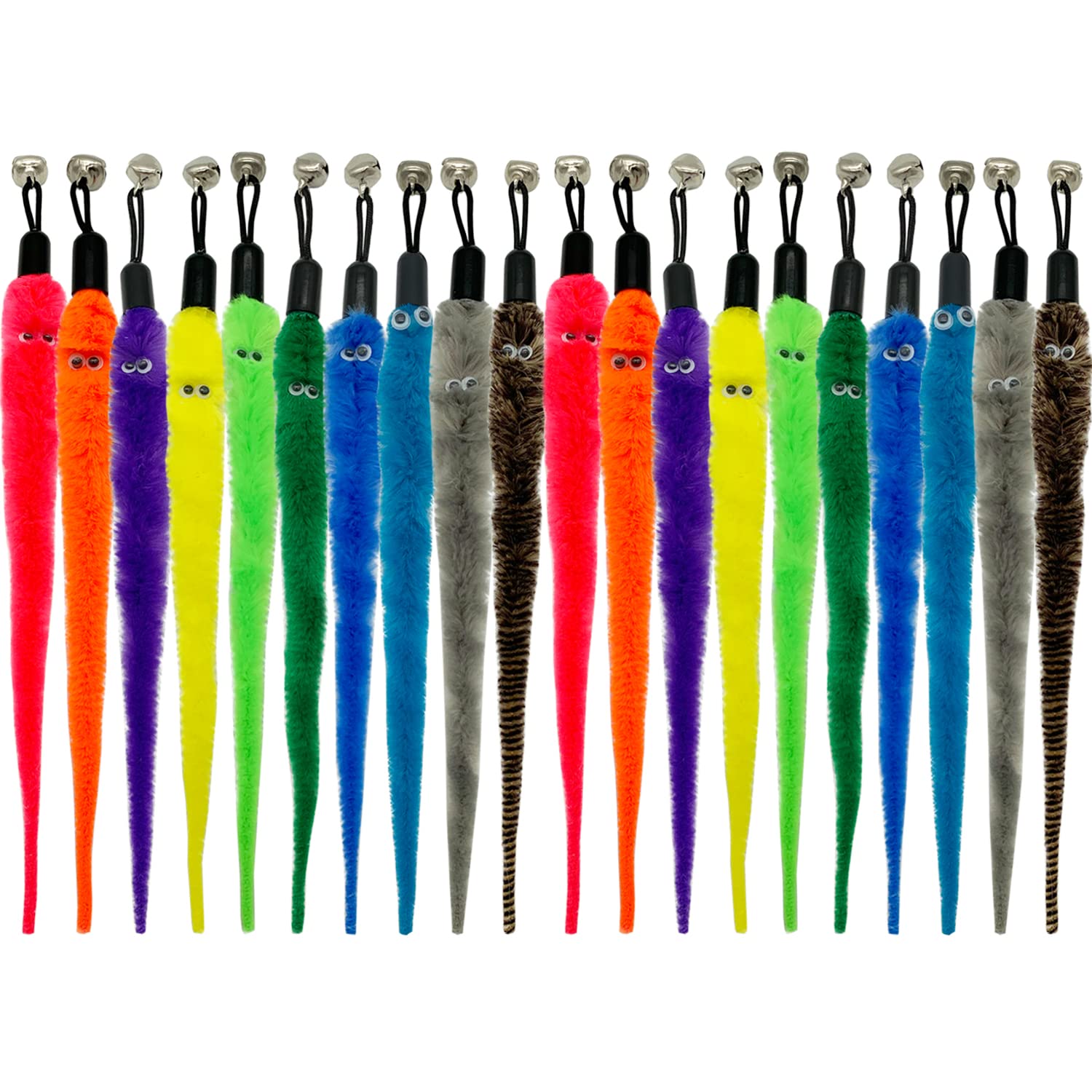 CATENESS Cat Worm Toy Refills, 20 Pieces Cat Wand Attachments Worms Toy for Indoor Cats (A)