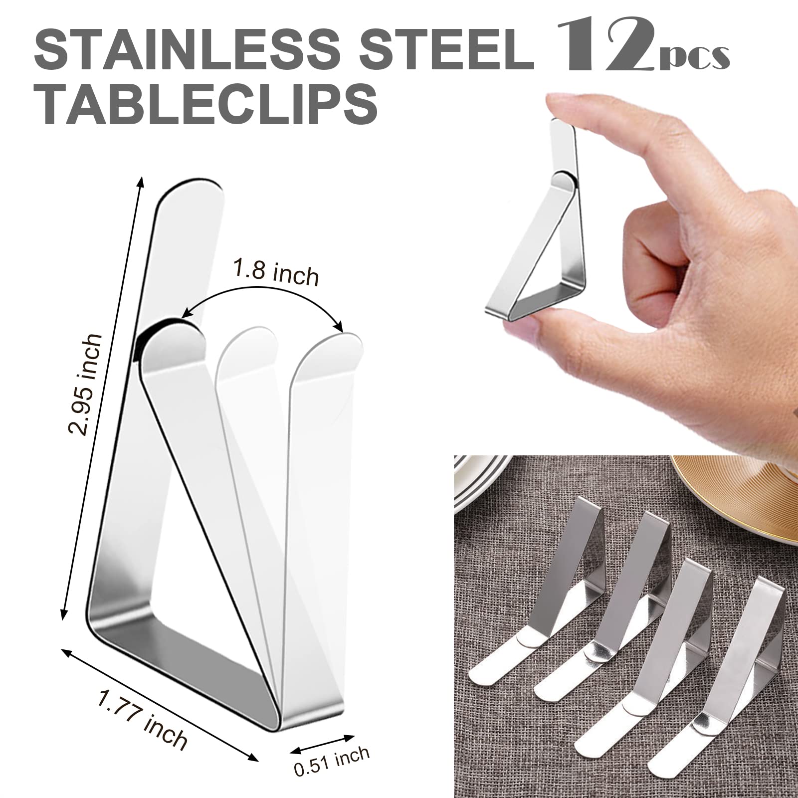 12 Pack Tablecloth Clips- Picnic Table Cloth Clips- Stainless Steel Table Cloth Cover Clamps- Table Clips for Restaurant Picnics