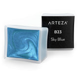 Arteza Metallic Watercolor Paint, Sky Blue A716, Set of 2 Half Pans, Pearl Paint, Vibrant and Pearlescent Hues, For Illustration