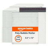 Amazon Basics Poly Bubble Mailer, 8.5 x 12 (Internal Size 8.25 x 11), Self-Seal, 100-Pack, White/Grey