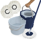Casabella Clean Water Spin Mop with 2Bucket System, Spin Mop and Mopping Bucket Set with Refill, Blue/White