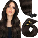 LaaVoo U Tip Hair Extensions Human Hair Brown 18 Inch K Tip Hair Extensions Real Human Hair Darkest Brown Utip Hair Extensions 5