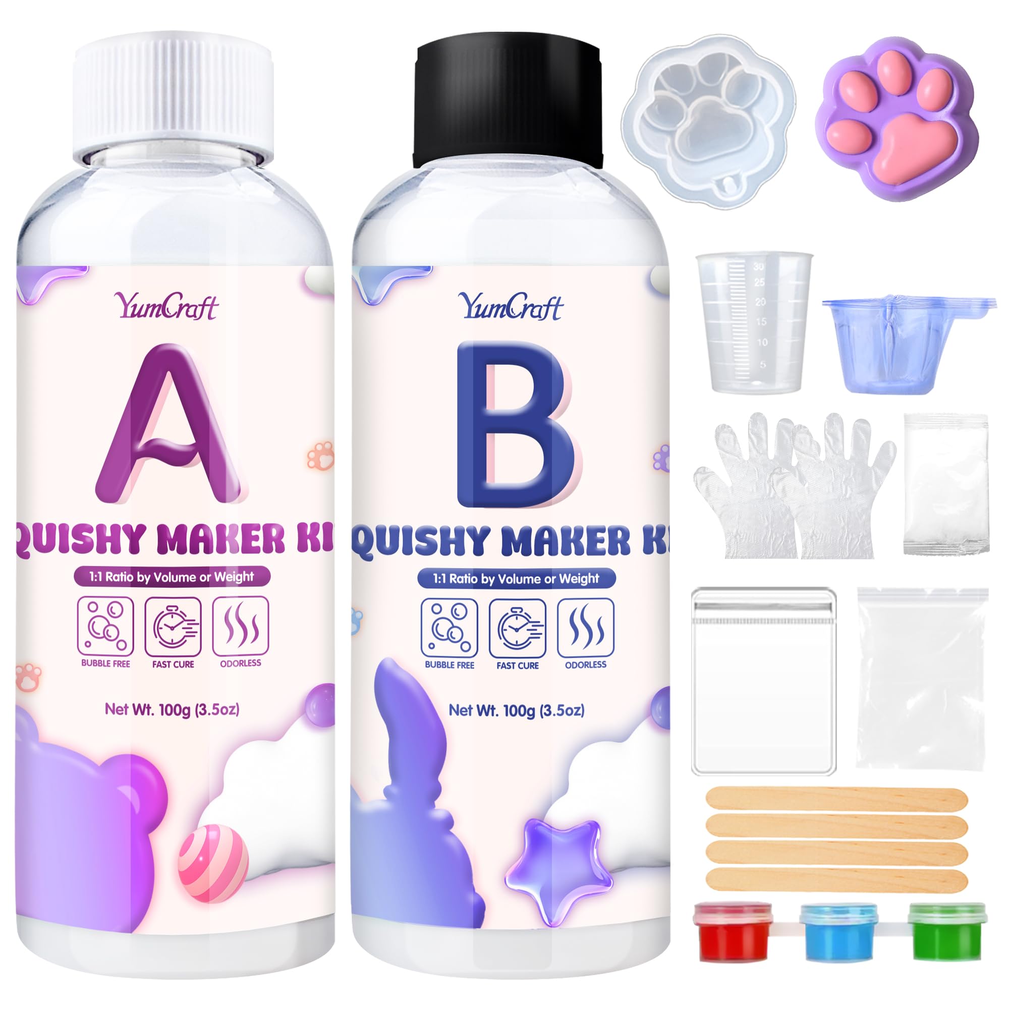 Gel for Taba Squishy Kit, 7oz Super Soft Rubber Squishy Kit, 1:1 AB Ratio Mix for Squishy Maker, Stress Relief FuFu Squishy Kit 