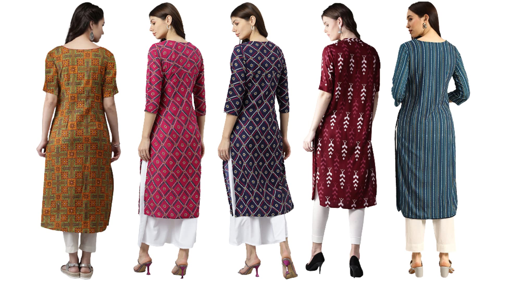 Anni Designer Women'S Crepe Straight Printed Kurta Pack Of 5 (Crepe-Combo-Nw_044_S_Multicolor_Small),Multicolour,S,Crepe,Regular,Kurta