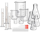 Frienda 50/100/250/500/1000ml Lab Glassware Include Graduated Cylinder, Glass Beaker Set, Glass Dropper, Stirring Rod, Measuring