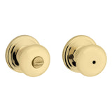 Kwikset Juno Interior Privacy Door Knob with Lock, Door Handle For Bathroom and Bedroom, Polished Brass Keyless Turn Lock Doorkn