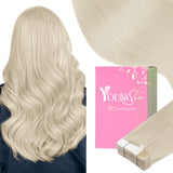 YoungSee Tape in Extensions Human Hair Platinum Blonde Tape in Hair Extensions Human Hair Platinum Blonde 12Inch 30g Tape Hair E