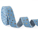 FASHEWELRY 5 Yards Gold Star Denim Cloth Ribbons 1 inch Polyester Jean Fabric Ribbon Steel Blue Retro Denim Ribbon for Sewing Ga