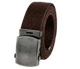 Canvas Web Belt Military Style Antique Silver Buckle/Tip Solid Color 50 Long Brown Ad