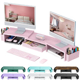 gianotter Dual Monitor Stand Riser, Desk Organizer With Drawer and 2 Pen Holders,Desk Organizers and Accessories, Pink Office Su