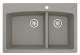 Karran QT-711 Drop-In Quartz Composite 33 in. 1-Hole 60/40 Double Bowl Kitchen Sink in Concrete