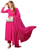 Anni Designer Women'S Georgette Lehariya Printed Anarkali Kurta With Pant & Dupatta (Mothda-Pink-Jl_M_Pink_Medium),Pink,M