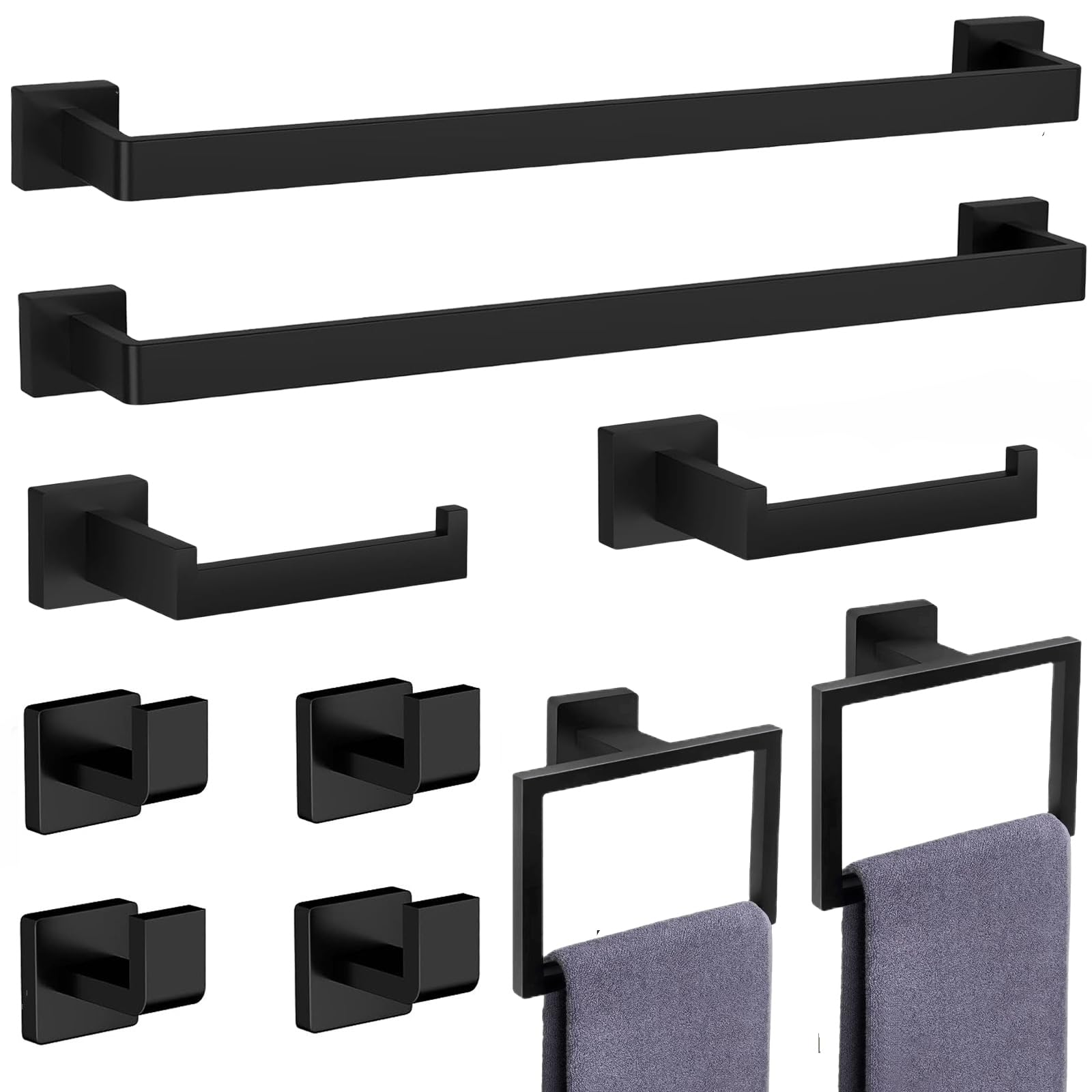 10-Pieces Brushed Silver Bathroom Accessories Set, Stainless Steel Bathroom Hardware Set, Towel Racks for Bathroom Wall Mounted 