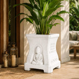 Go Hooked Buddha Planter 24 Inch | Large Square Stone Look Plant Pot With Serene Buddha Relief, Inspirational Side Quotes, Raise