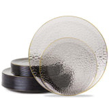 Hioasis 60pcs Black and Gold Plastic Plates - Hammered Disposable Plates,Black Plates Disposable for Party Include 30 Dinner Pla