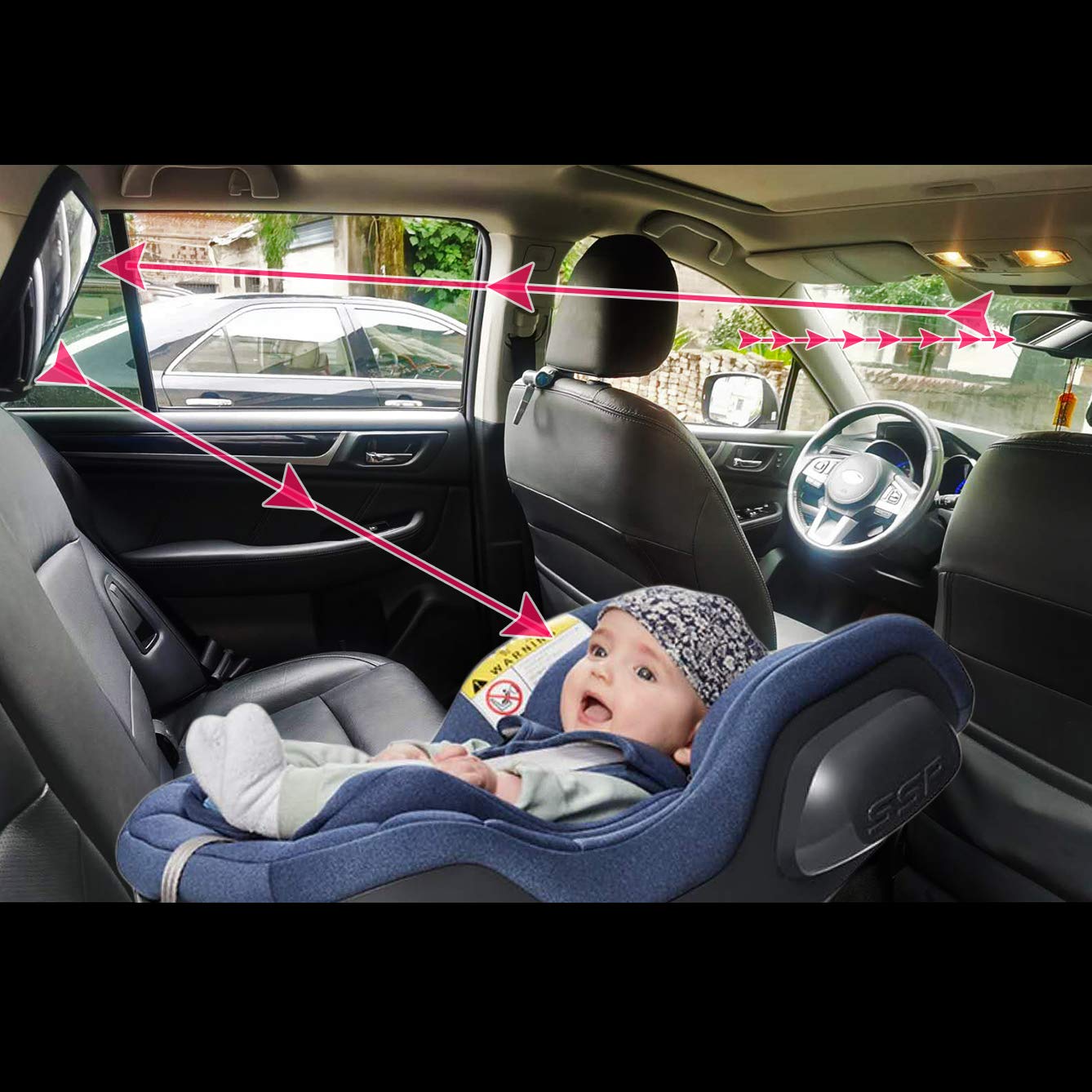Funbliss Baby Mirror for Car, Safety Car Seat Mirror for Baby Rear Facing with Anti-vibration, Shatterproof,Black