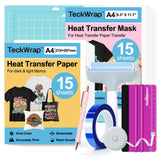 TECKWRAP Printable Heat Transfer Paper for T-Shirts 8.3 X 11.7 15PCS Heat Transfer Vinyl for Inkjet Printer with Heat Transfer M