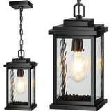 VIANIS Large Anti-Rust Outdoor Chandelier with Adjustable Wire, Black Pendant Light with Water Glass for Porch, Garden,Garage, E